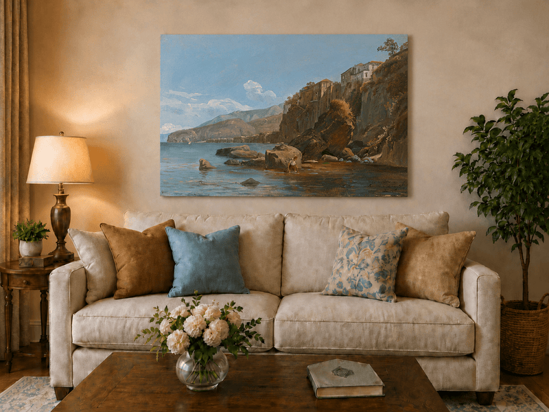 Landscape Oil Painting - Sorrento Coast with Clifftop Village