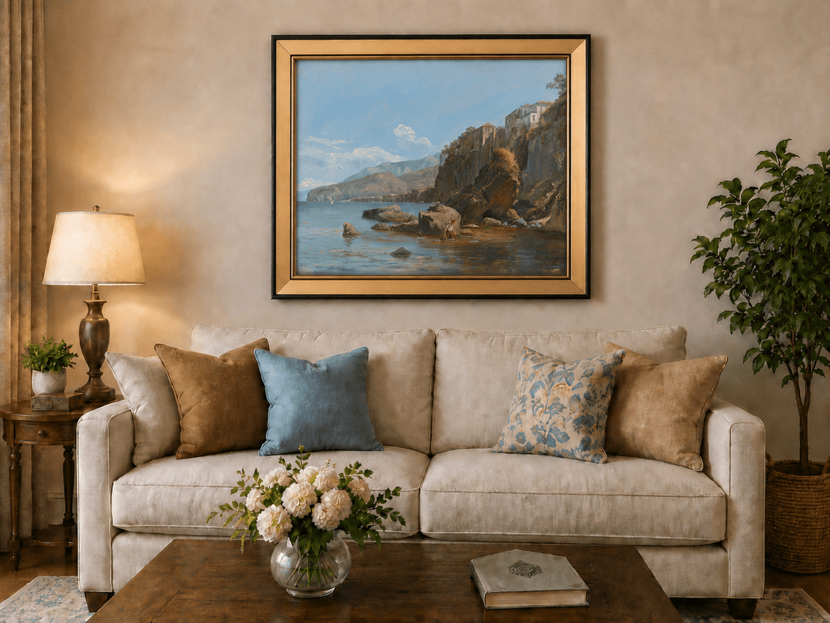 Landscape Oil Painting - Sorrento Coast with Clifftop Village