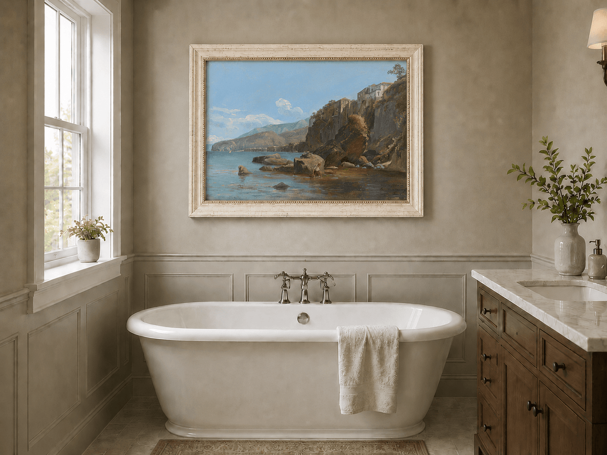 Landscape Oil Painting - Sorrento Coast with Clifftop Village