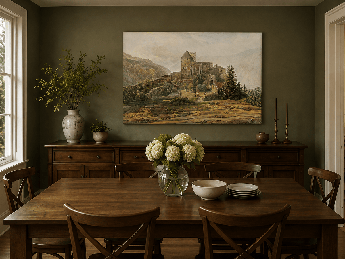 Landscape Oil Painting - South Tyrol Castle and Alpine Valley