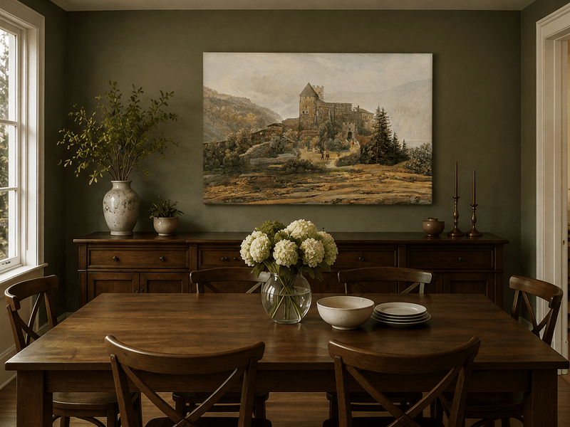 Landscape Oil Painting - South Tyrol Castle and Alpine Valley