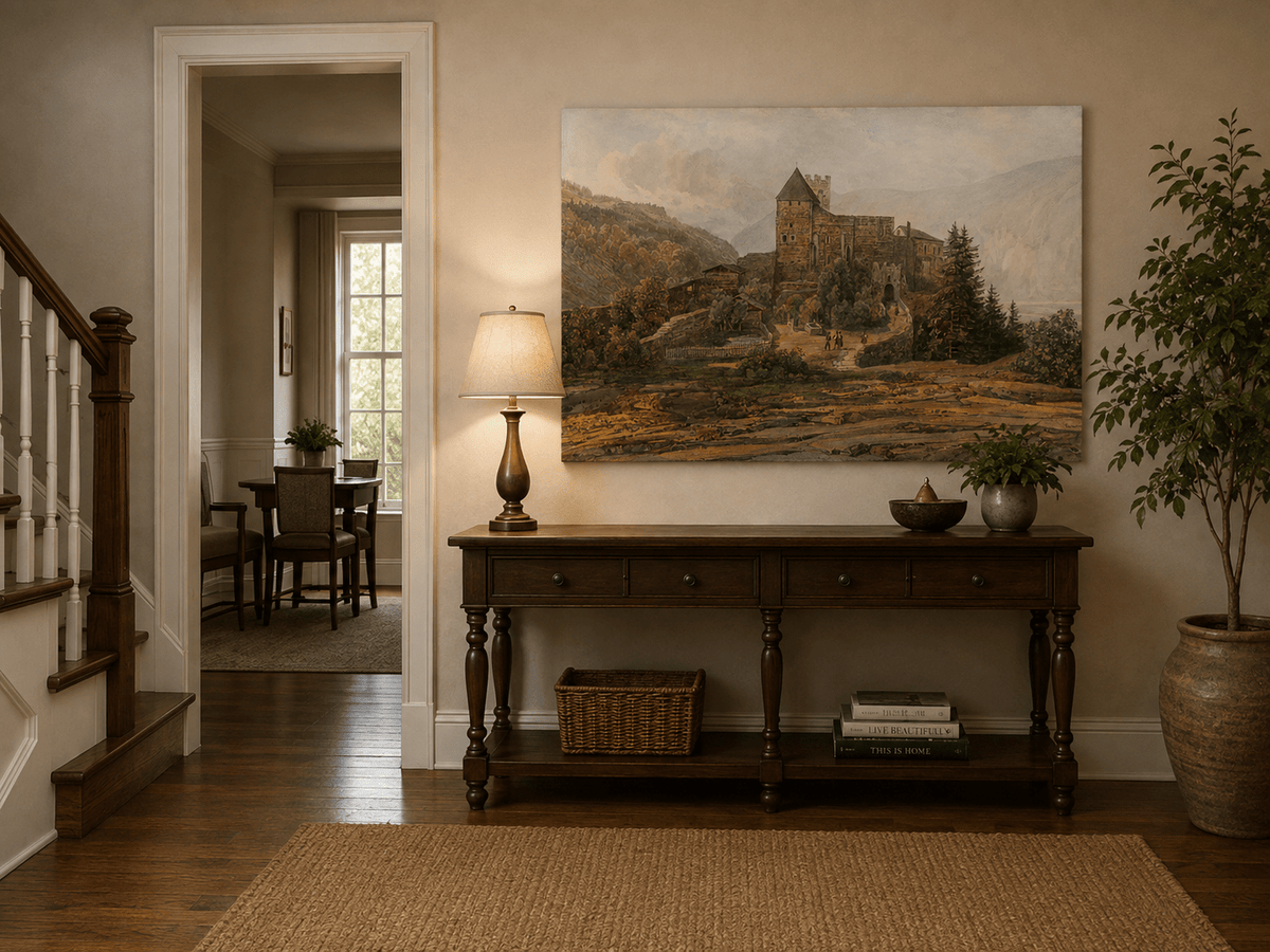 Landscape Oil Painting - South Tyrol Castle and Alpine Valley