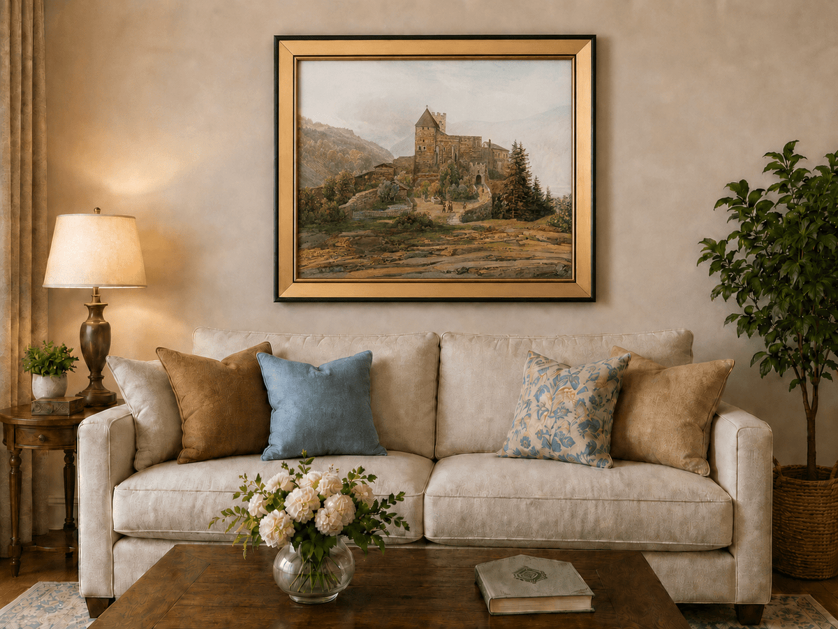Landscape Oil Painting - South Tyrol Castle and Alpine Valley