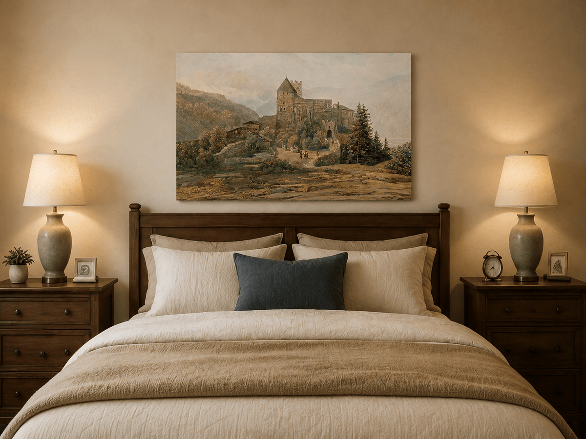 Landscape Oil Painting - South Tyrol Castle and Alpine Valley