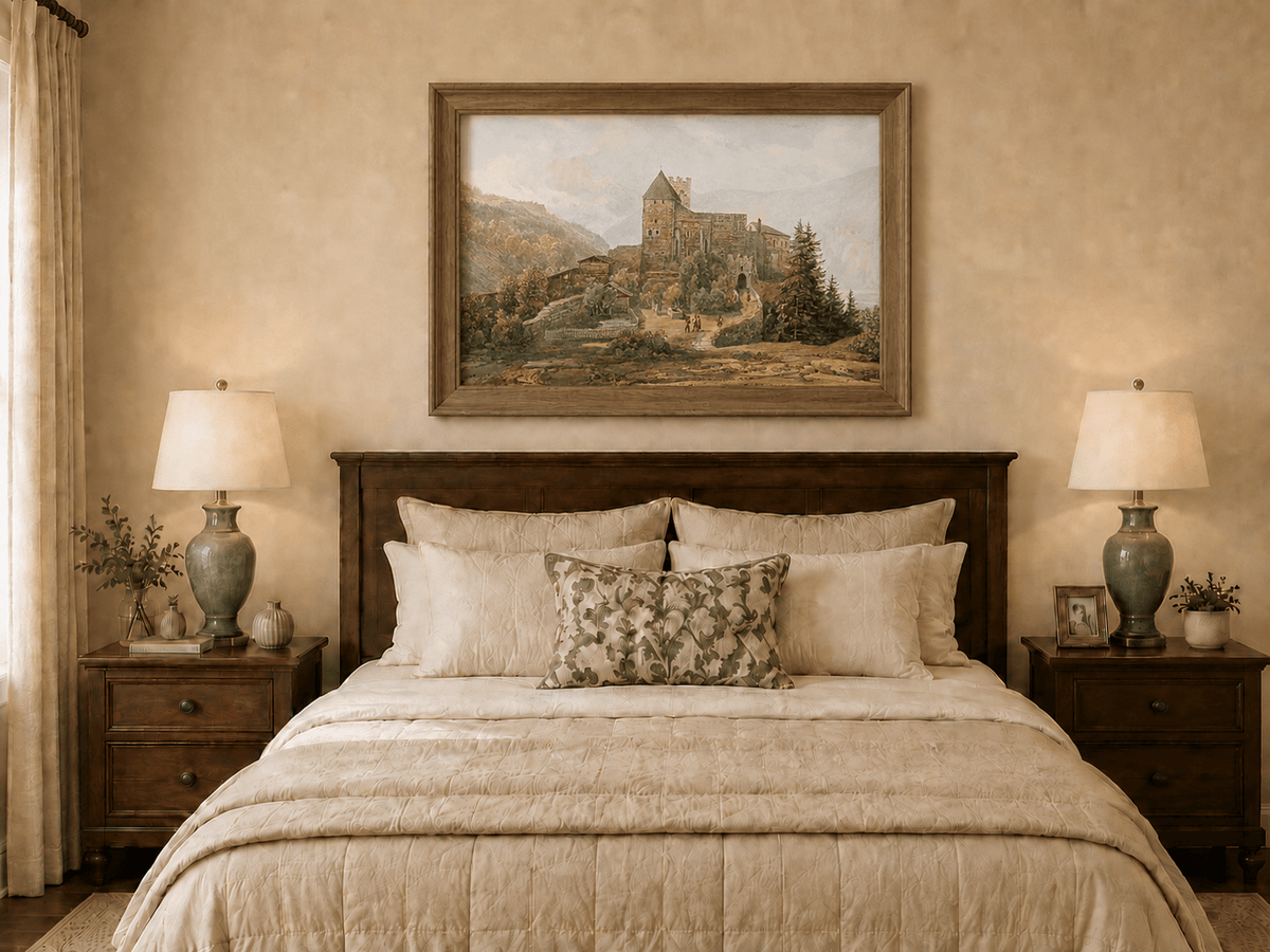 Landscape Oil Painting - South Tyrol Castle and Alpine Valley