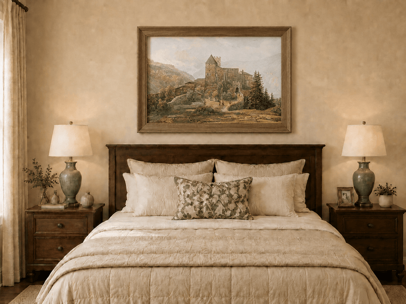 Landscape Oil Painting - South Tyrol Castle and Alpine Valley