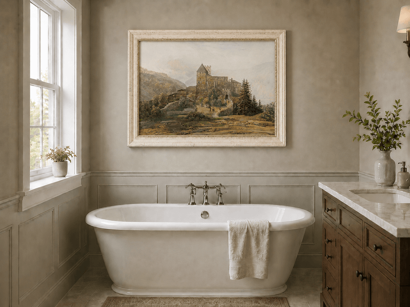Landscape Oil Painting - South Tyrol Castle and Alpine Valley