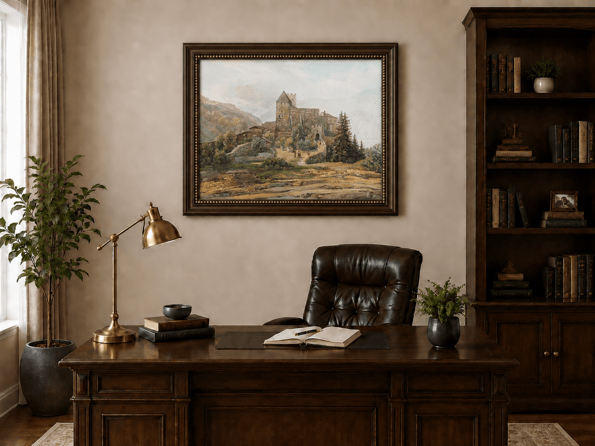 Landscape Oil Painting - South Tyrol Castle and Alpine Valley