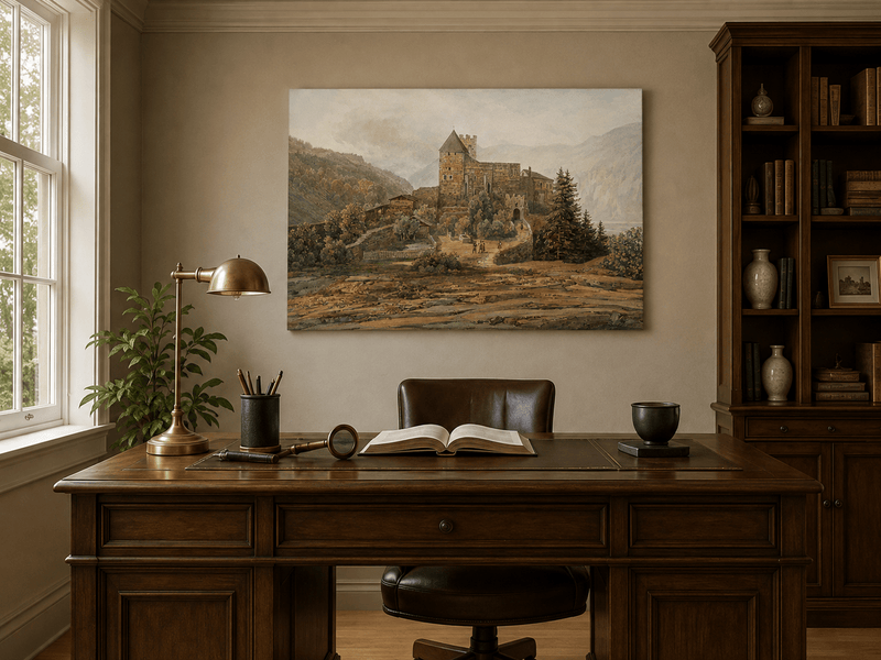 Landscape Oil Painting - South Tyrol Castle and Alpine Valley