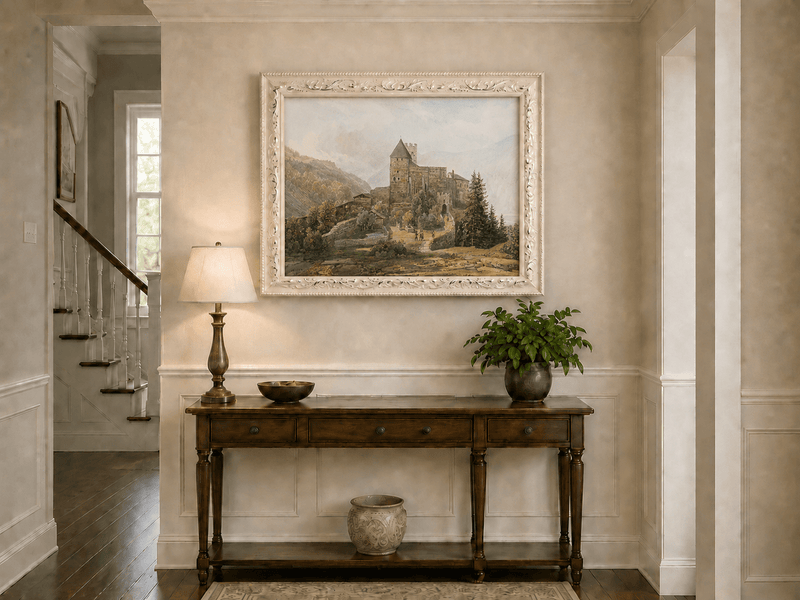 Landscape Oil Painting - South Tyrol Castle and Alpine Valley