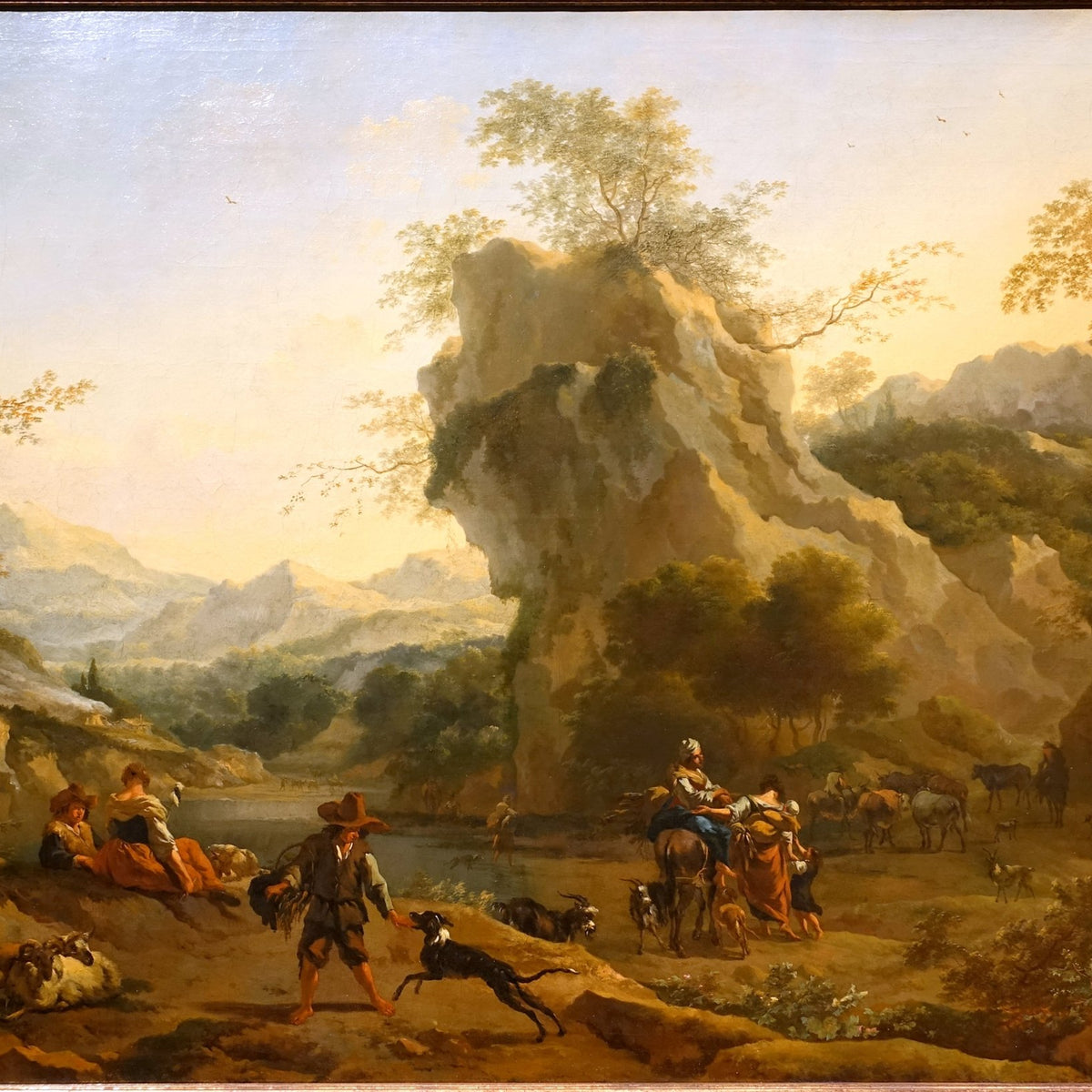 Hand-painted southern mountain valley with figures landscape oil painting on canvas