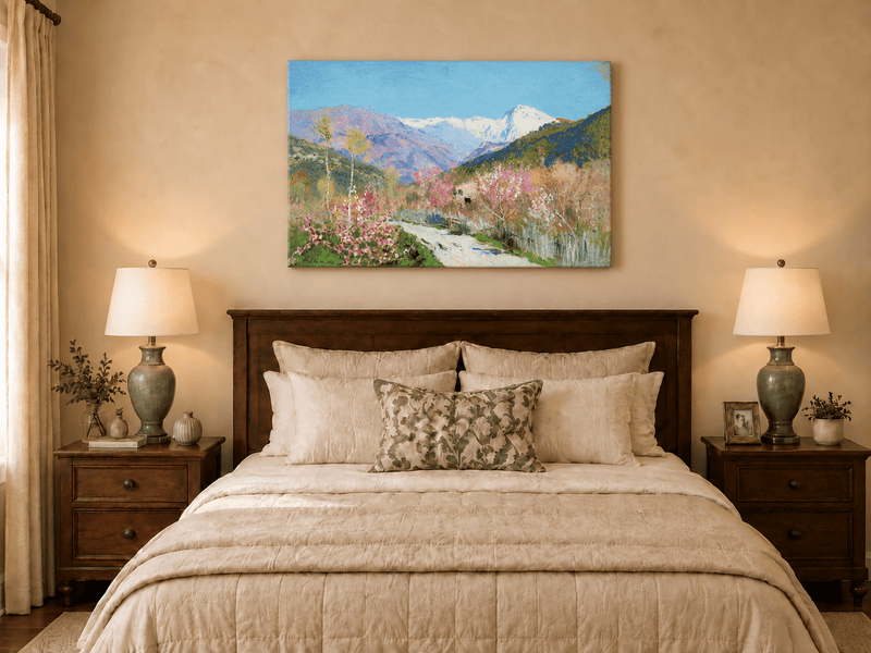 Landscape Oil Painting - Spring Blossom Mountain Landscape
