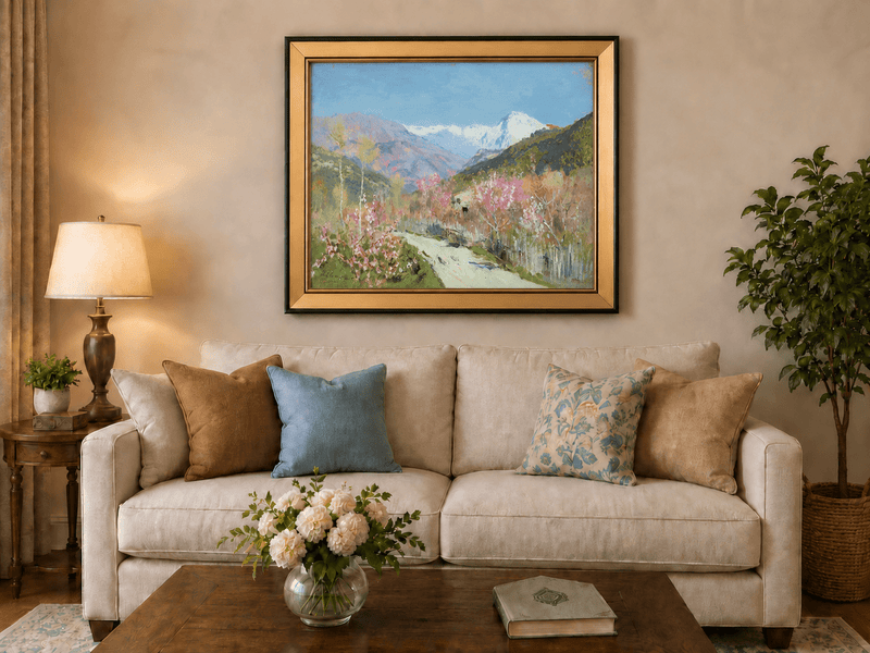 Landscape Oil Painting - Spring Blossom Mountain Landscape