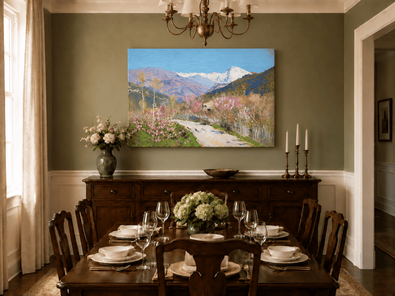 Landscape Oil Painting - Spring Blossom Mountain Landscape