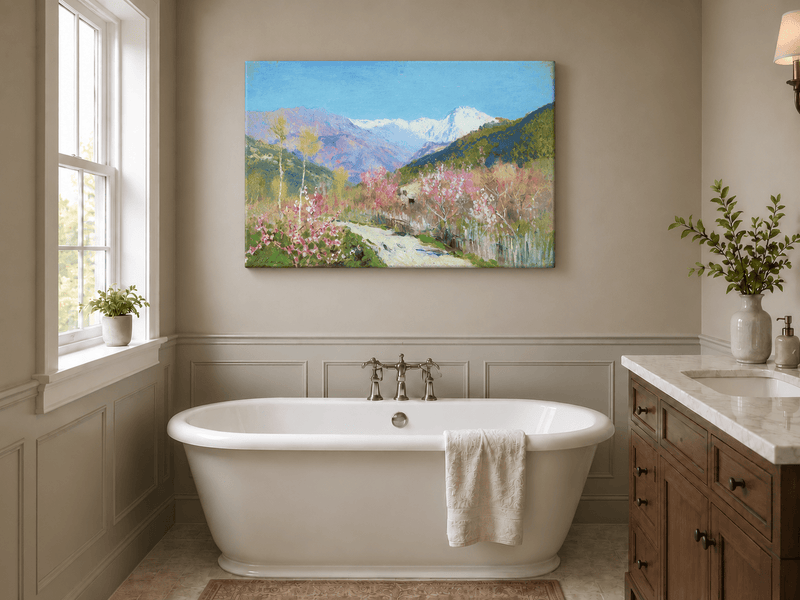Landscape Oil Painting - Spring Blossom Mountain Landscape
