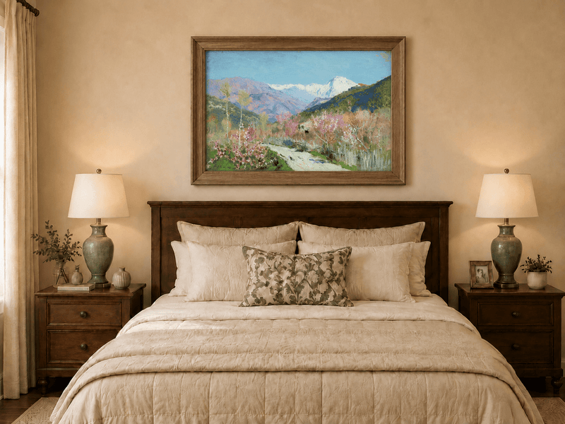 Landscape Oil Painting - Spring Blossom Mountain Landscape