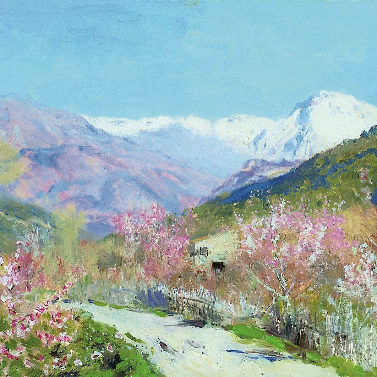 Landscape Oil Painting - Spring Blossom Mountain Landscape - Oil Painting Haven