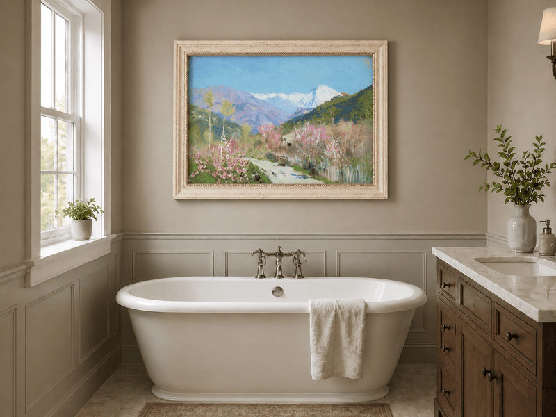 Landscape Oil Painting - Spring Blossom Mountain Landscape