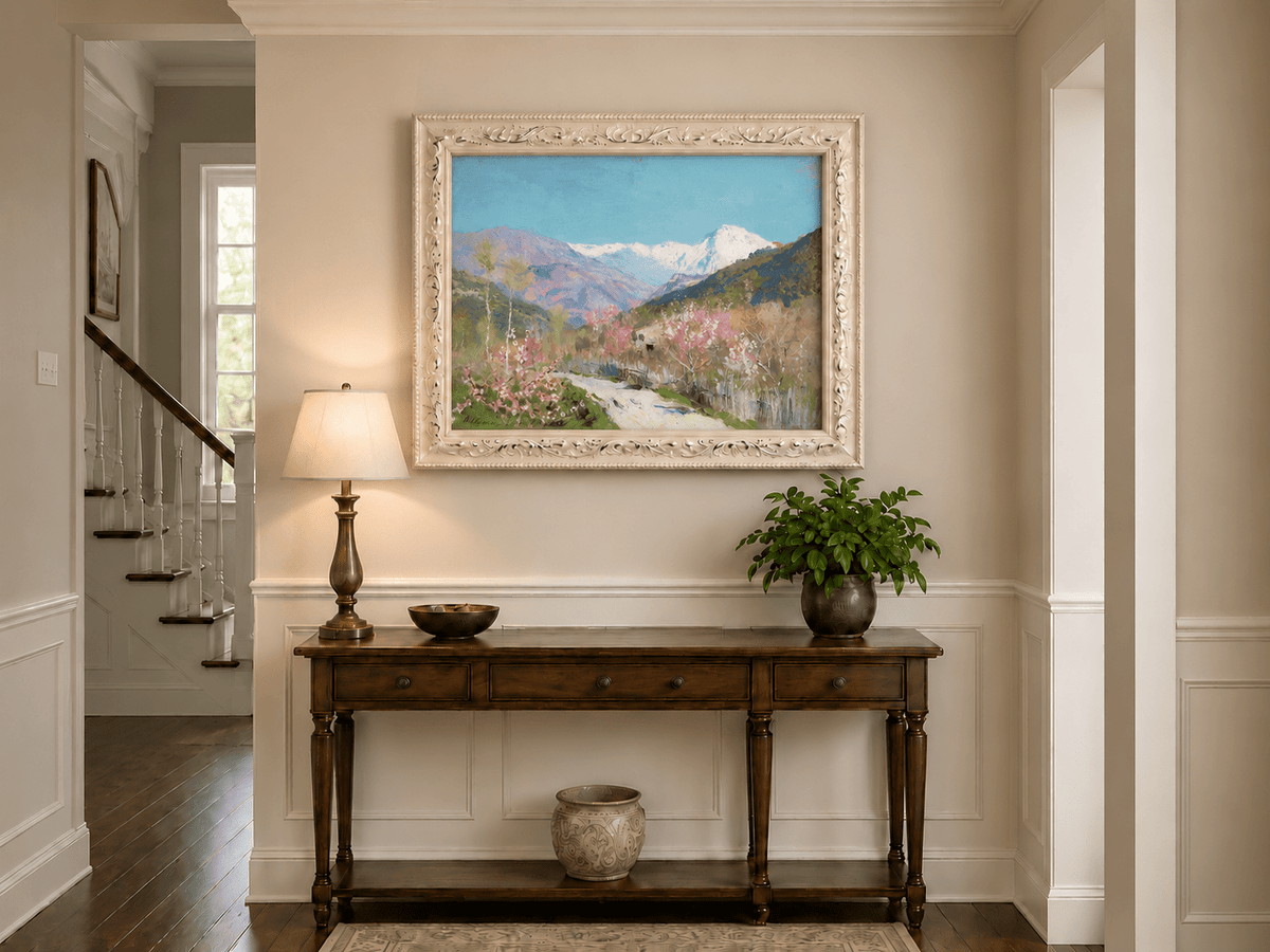 Landscape Oil Painting - Spring Blossom Mountain Landscape
