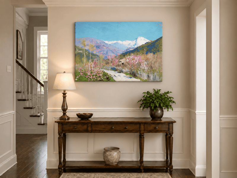 Landscape Oil Painting - Spring Blossom Mountain Landscape