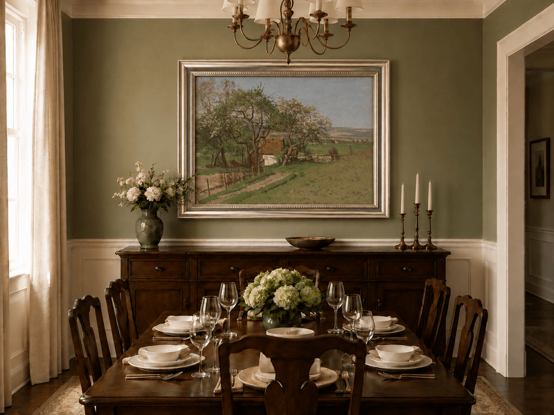 Pintura al óleo de paisaje - Paisaje de cabaña en primavera | Pintado a mano