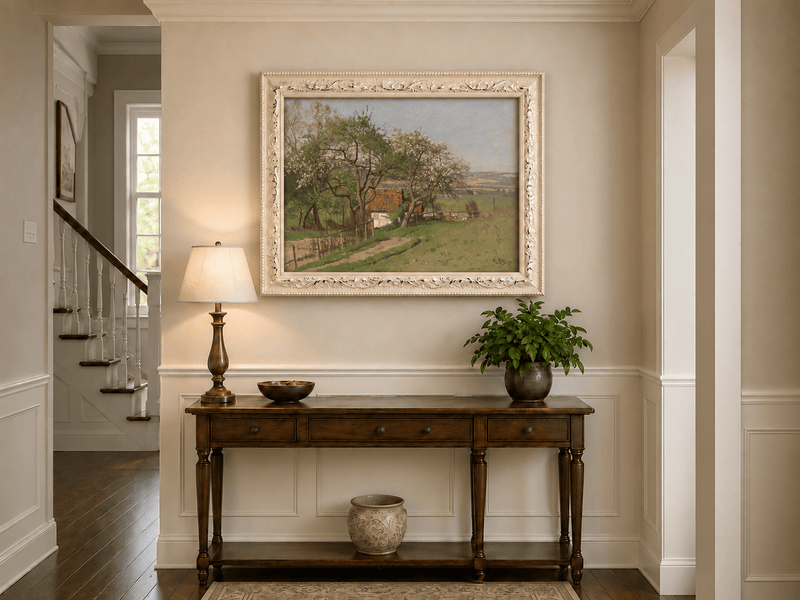 Pintura al óleo de paisaje - Paisaje de cabaña en primavera | Pintado a mano