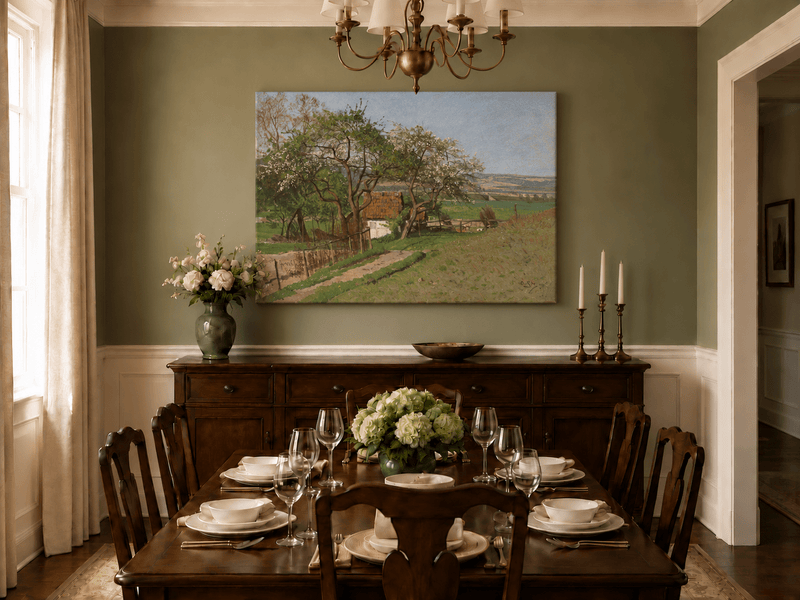 Pintura al óleo de paisaje - Paisaje de cabaña en primavera | Pintado a mano