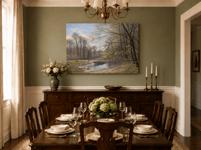 Landscape Oil Painting - Spring Forest Stream with Fresh Leaves