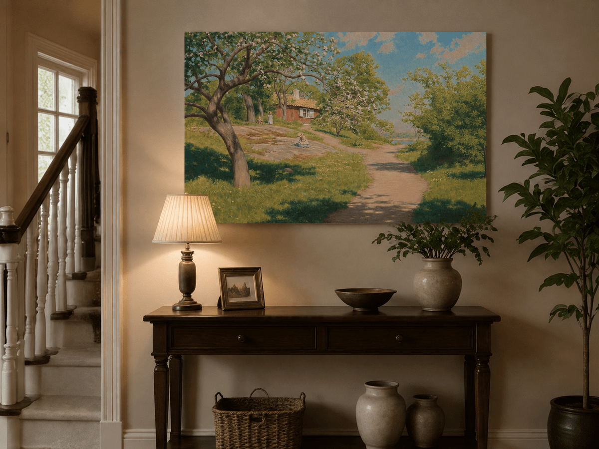 Landscape Oil Painting - Spring Garden Path Blossoming Trees