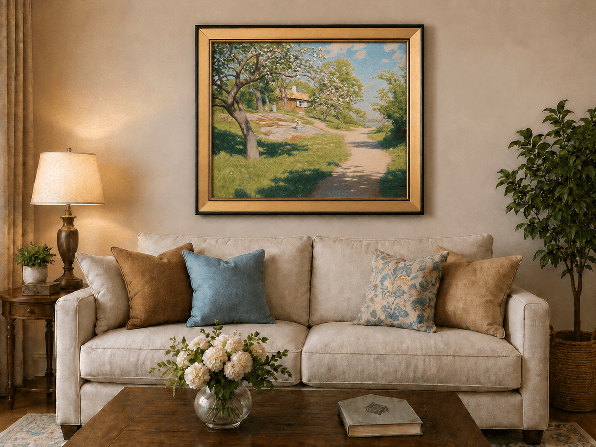 Landscape Oil Painting - Spring Garden Path Blossoming Trees
