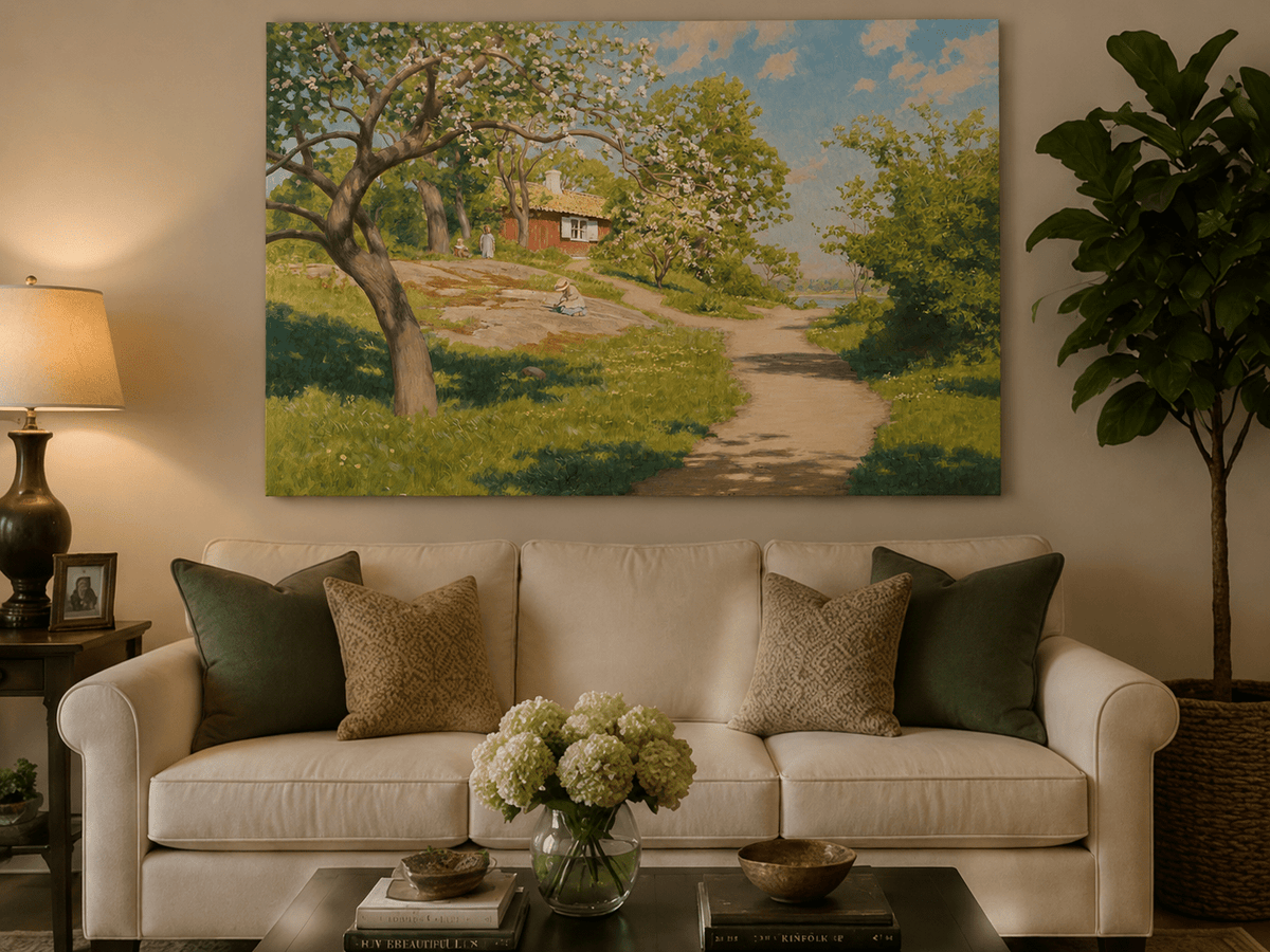 Landscape Oil Painting - Spring Garden Path Blossoming Trees