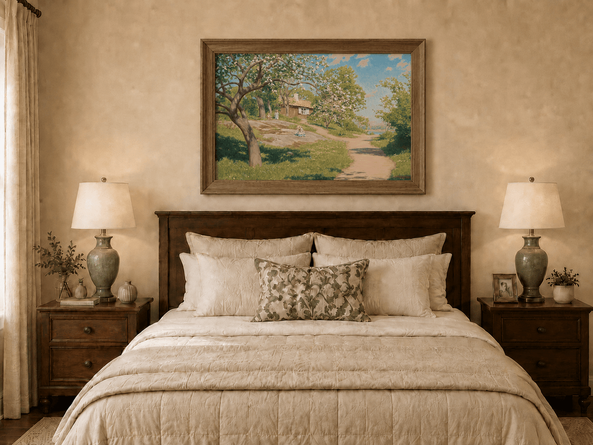 Landscape Oil Painting - Spring Garden Path Blossoming Trees