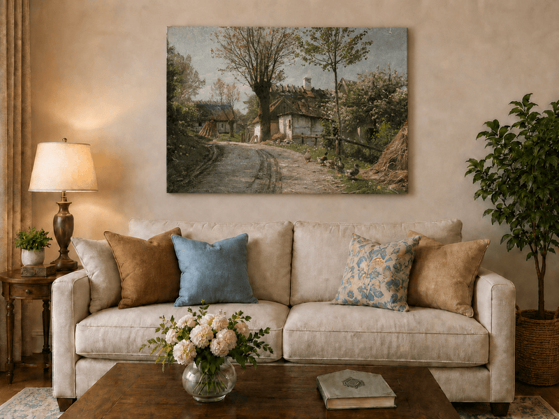 Landscape Oil Painting - Spring Village Road