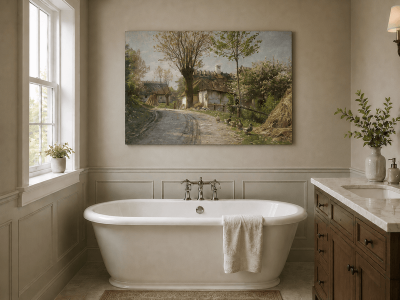 Landscape Oil Painting - Spring Village Road