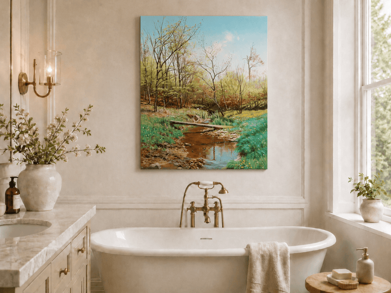 Peinture à l'huile de paysage - Ruisseau de forêt printanier