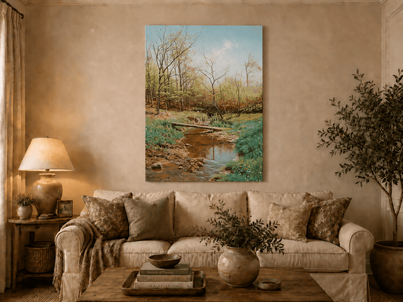 Peinture à l'huile de paysage - Ruisseau de forêt printanier