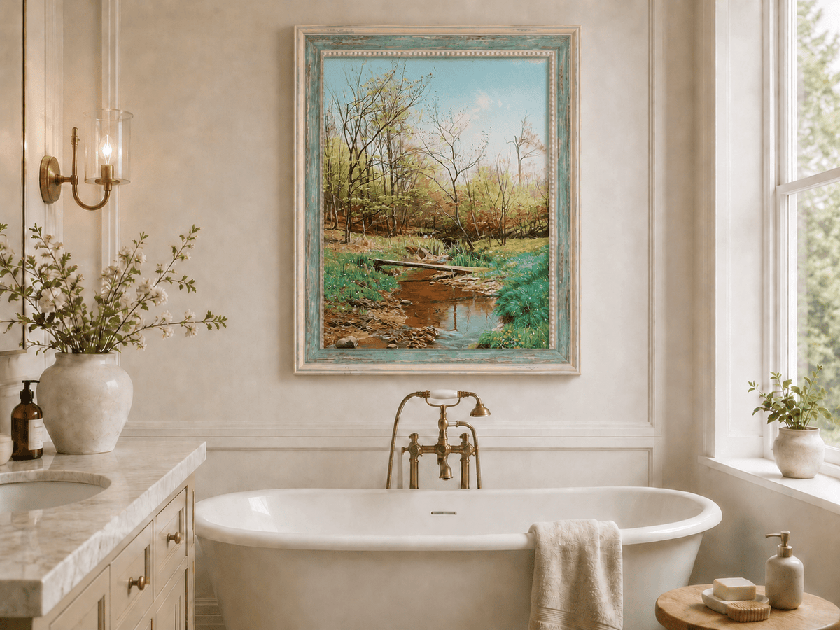 Peinture à l'huile de paysage - Ruisseau de forêt printanier