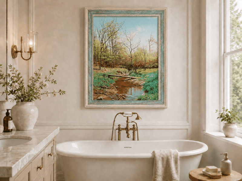 Peinture à l'huile de paysage - Ruisseau de forêt printanier