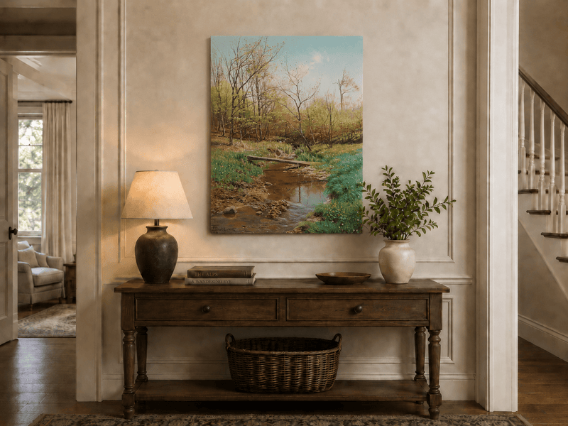 Peinture à l'huile de paysage - Ruisseau de forêt printanier