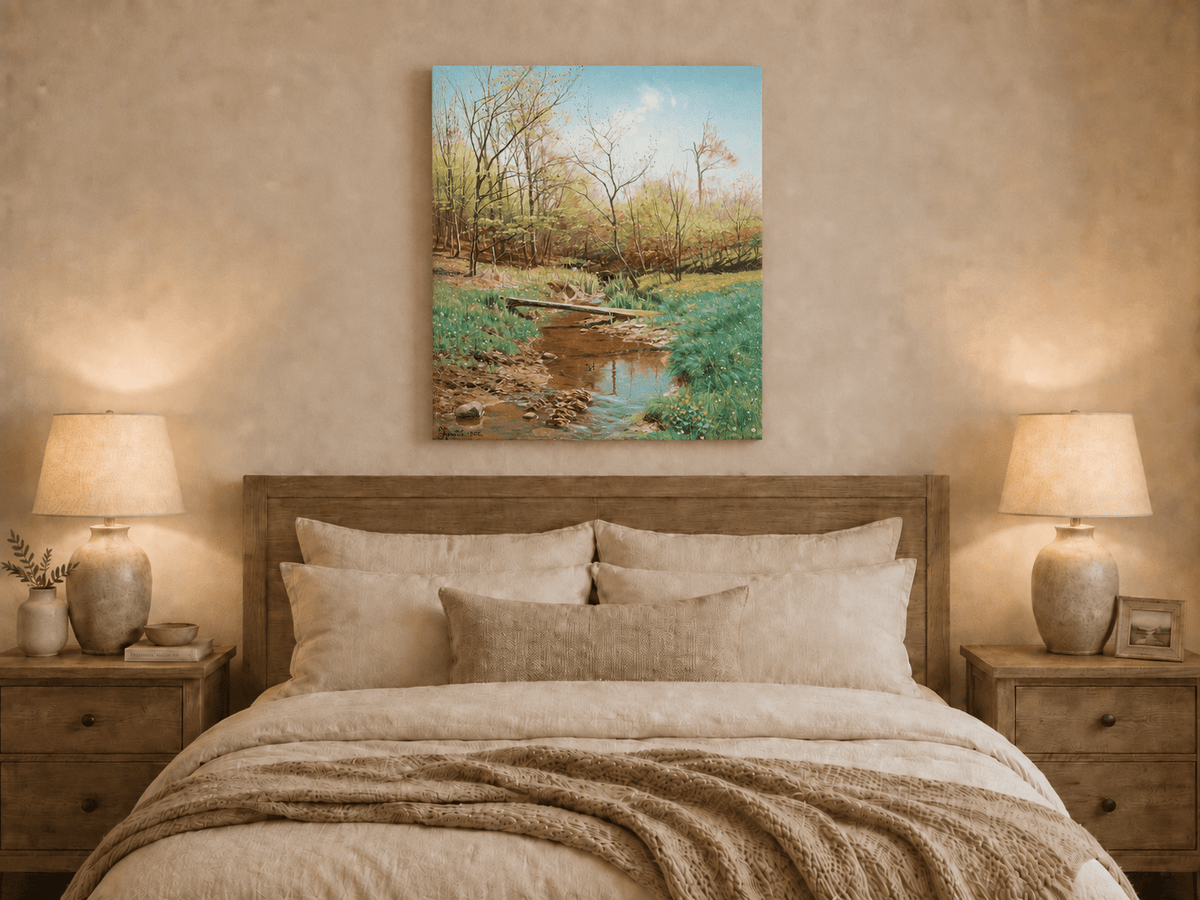 Peinture à l'huile de paysage - Ruisseau de forêt printanier