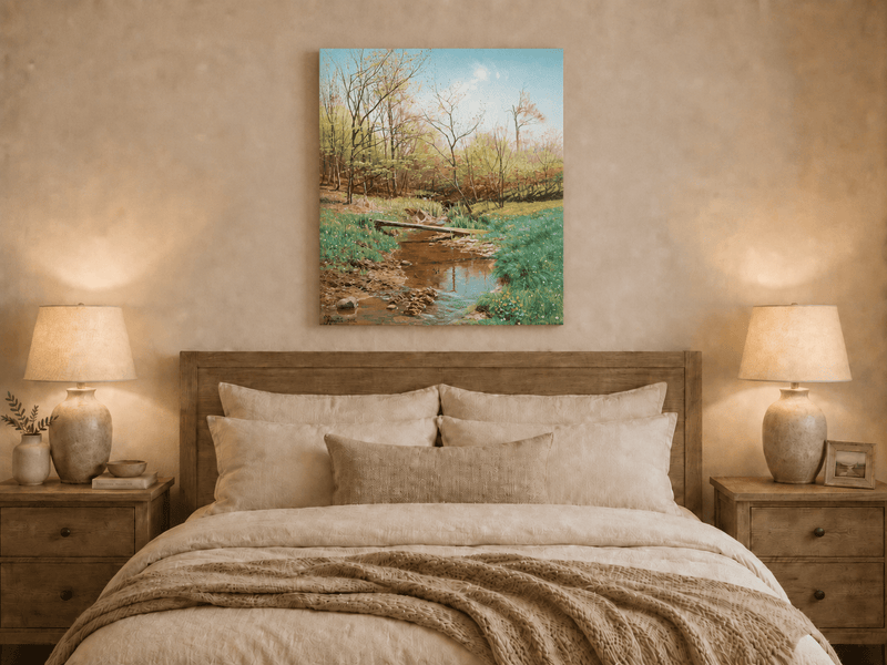 Peinture à l'huile de paysage - Ruisseau de forêt printanier