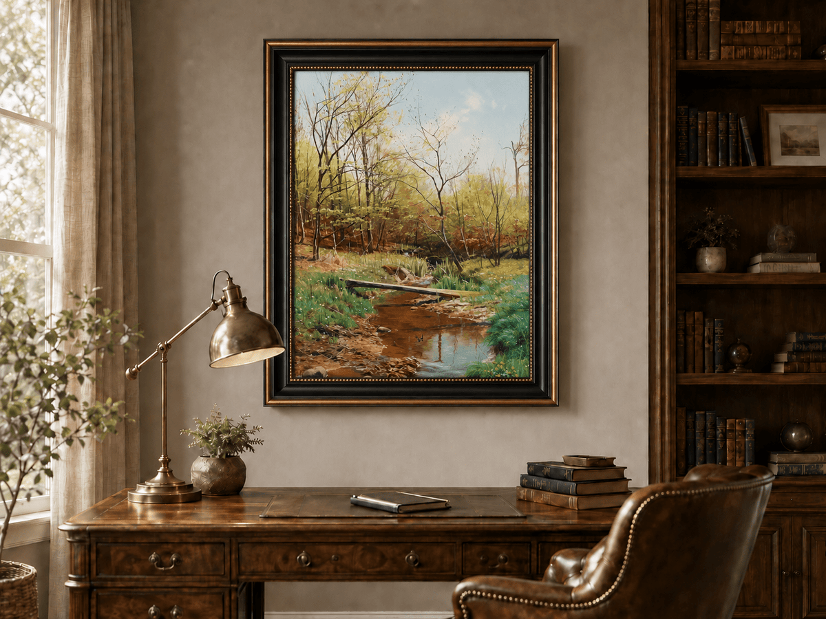 Peinture à l'huile de paysage - Ruisseau de forêt printanier