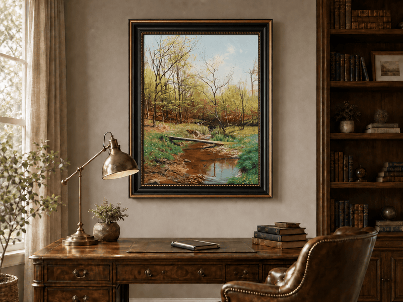 Peinture à l'huile de paysage - Ruisseau de forêt printanier