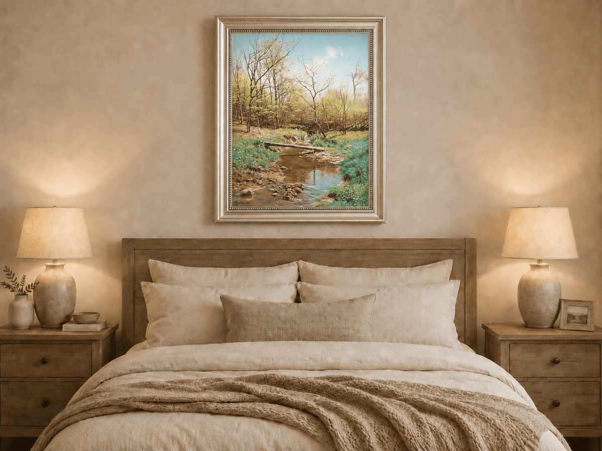 Peinture à l'huile de paysage - Ruisseau de forêt printanier