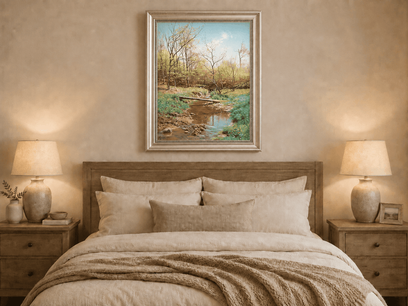 Peinture à l'huile de paysage - Ruisseau de forêt printanier