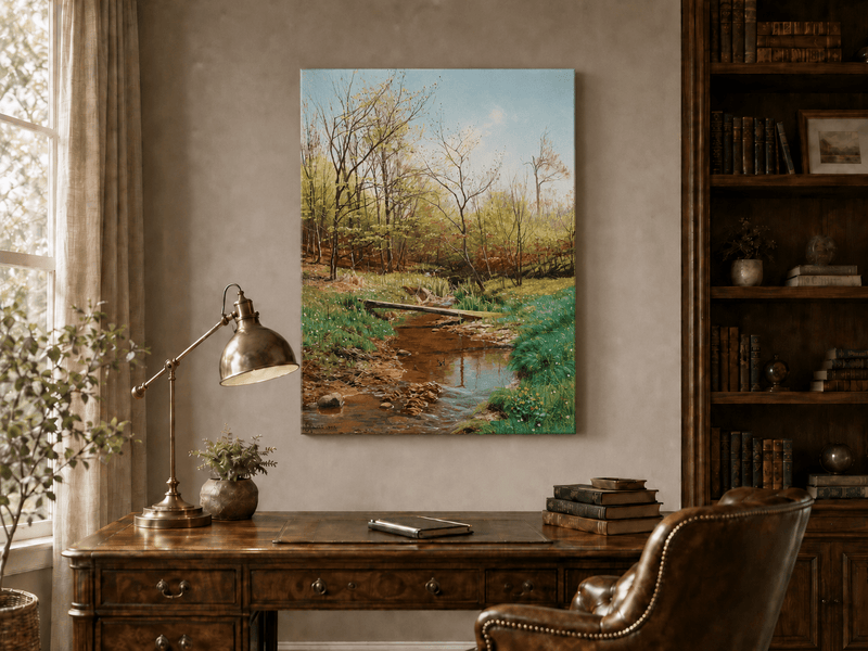 Peinture à l'huile de paysage - Ruisseau de forêt printanier