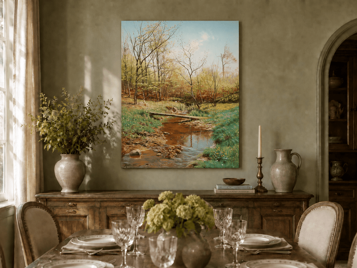 Peinture à l'huile de paysage - Ruisseau de forêt printanier