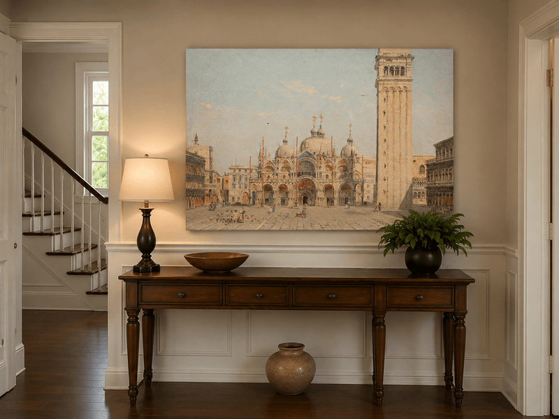 Landscape Oil Painting - St. Mark's Basilica in Venice Square