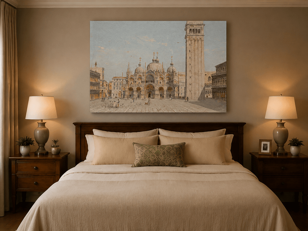 Landscape Oil Painting - St. Mark's Basilica in Venice Square
