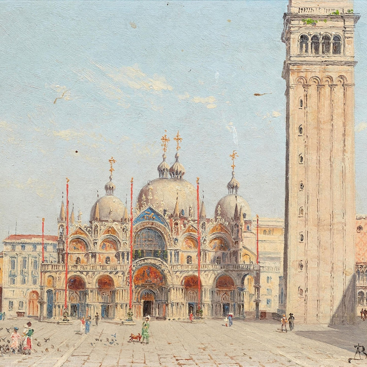 Hand-painted st. mark's basilica in venice square landscape oil painting on canvas